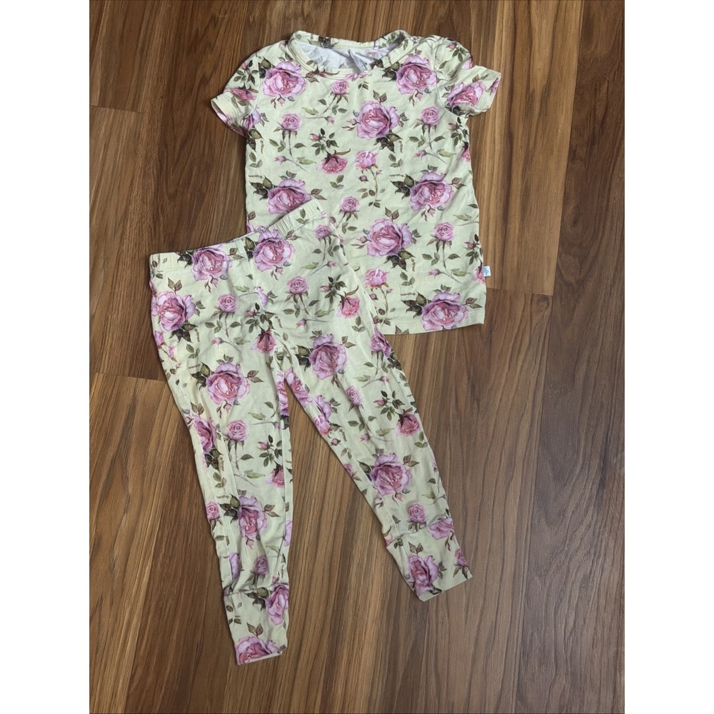 Posh Peanut Toddler Girls Sz 2T Victorian Roses 2Pc Pajamas Top/pants Pink Yello